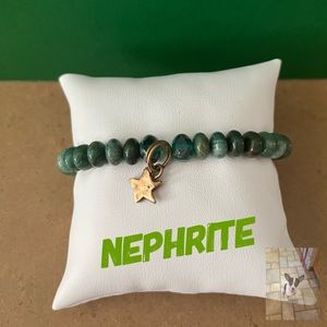 Green Nephrite Stretch Bracelet with Brass Star Charm